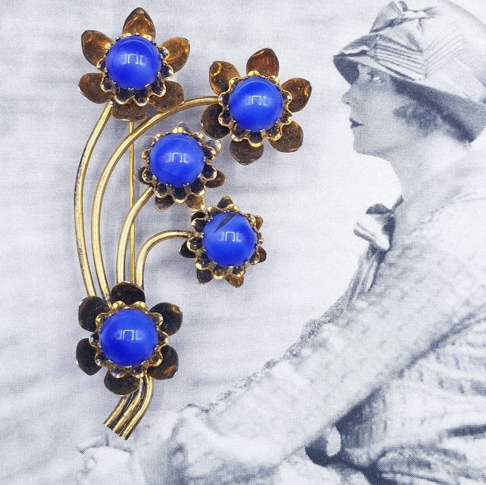 Vintage Gold Vermil Sterling floral bouquet brooch